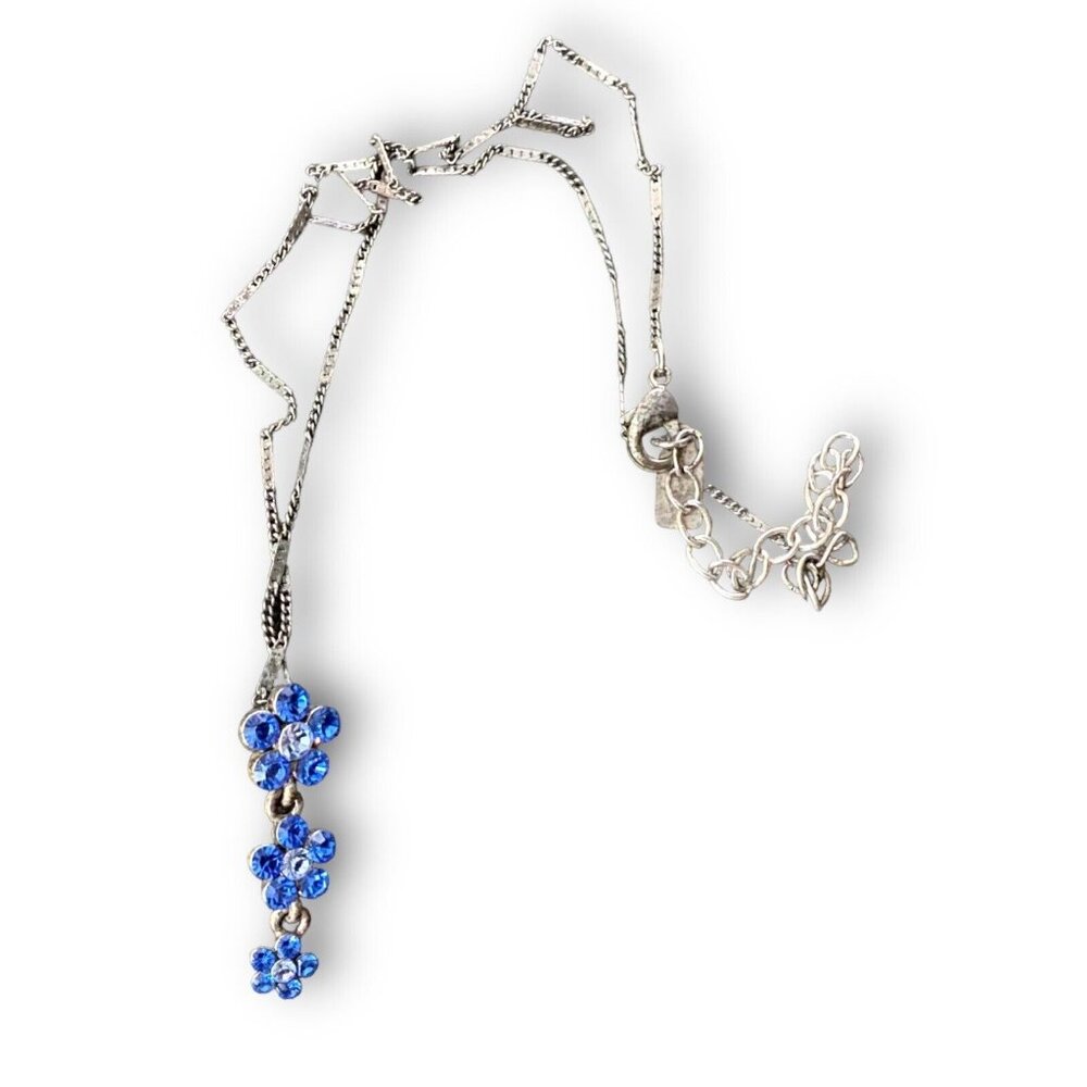 1928 Co Necklace Boho Flower Drop Deep and Pale Blue Crystal Pendant - Picture 3 of 3